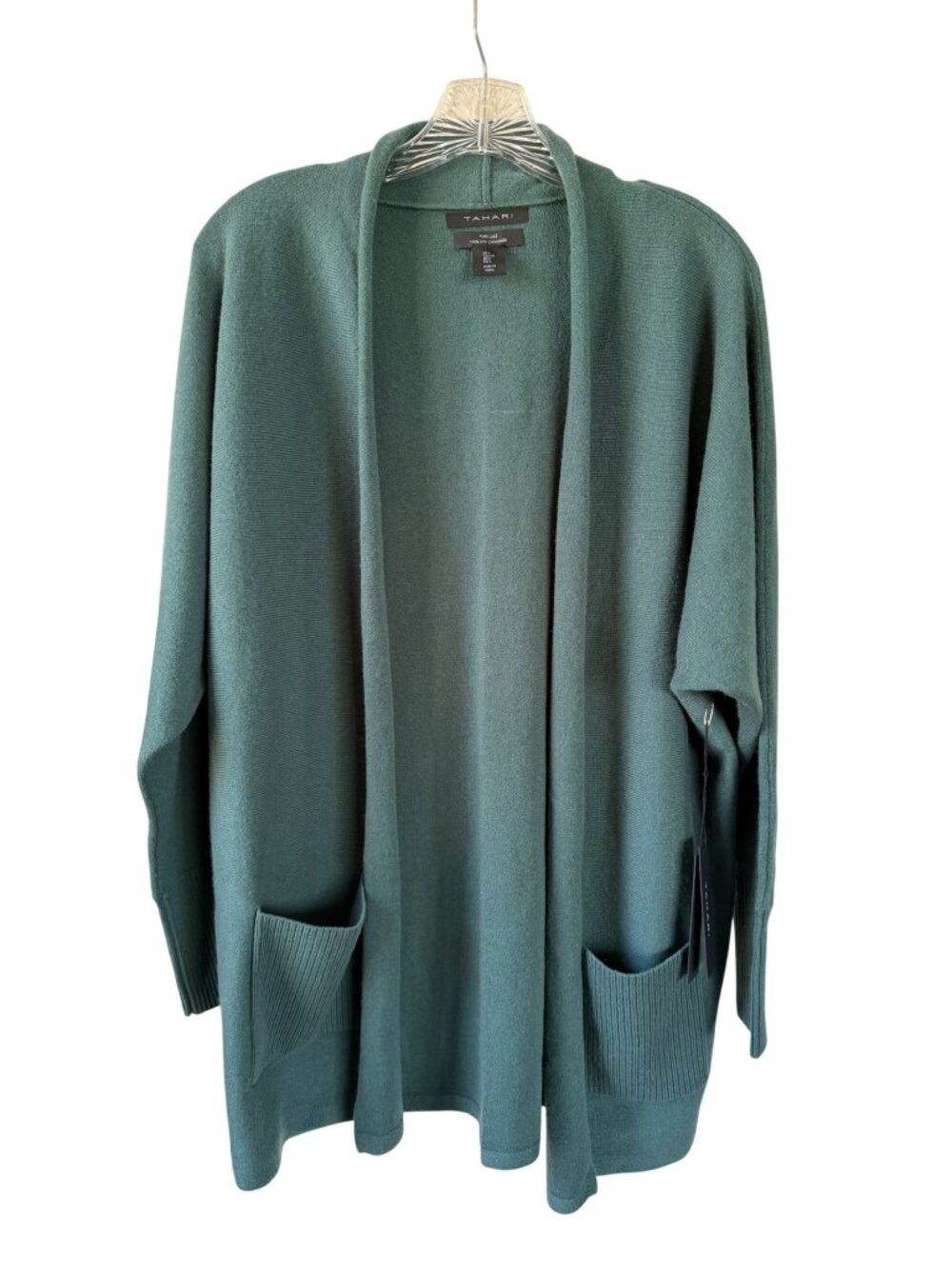 Tahari Seafoam 2-Ply Cashmere Cardigan NWT Open Front Luxury Sweater $85 Size L